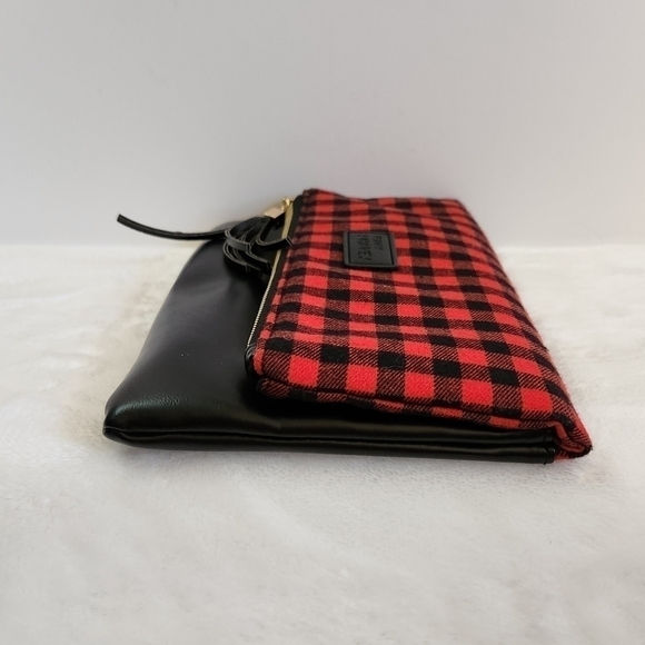 Funky Monkey Red Black Buffalo Check Plaid Foldover Clutch Bag Purse NWOT - Picture 9 of 11